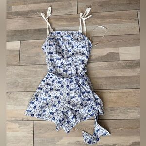 Miami Blue and White Floral Jumpsuit